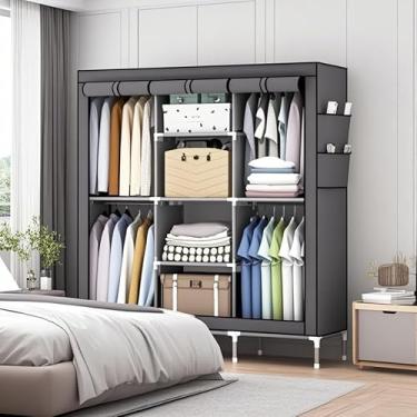 Imagem de Armário de Tecido com Zíper – Guarda-Roupas Dobrável e Organizador (CINZA)