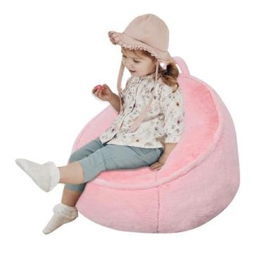 Imagem de Puff para crianças, pufe com enchimento de espuma, cadeira infantil portátil com tecido de veludo, cadeira infantil para sala de jogos ou quarto de 3 anos (rosa)