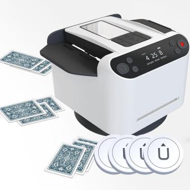 Imagem de Máquina Automática De Dealer & Shuffler De Cartões, Máquina De Negociação De Cartões Inteligente Rotativa 360° 2-em-1, Acessórios De Mesa De Cartas De Cassino Universa, White