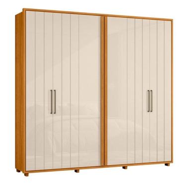 Imagem de Guarda-roupa Casal Miró Ripado Com Escada 6 Portas 4 Gavetas - 7 Decor Cinamomo E Off White