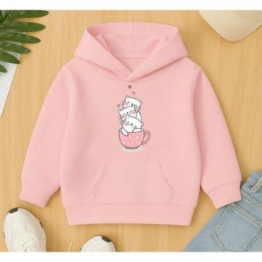 Imagem de Canguru Moletom Infantil Feminino Estampa Gatinho na Xicara Fofo Delic