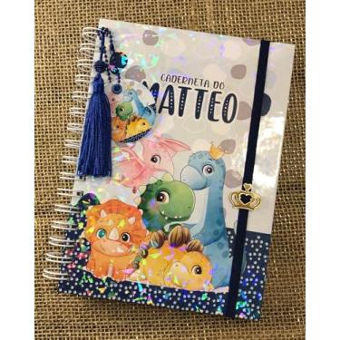Imagem de Caderneta de Saúde Infantil Personalizada, Tema Dinossauros (m2), Capa Holográfica, A5, com Chaveiro e Pingente