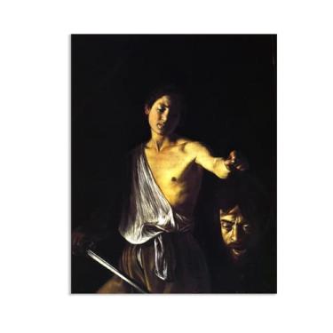Imagem de David with the Head of Goliath by Caravagio Impressão em tela arte de parede famosa reprodução de pintura barroca impressão perfeita para decoração de casa ou escritório 50 x 40 cm (20 x 16 polegadas)