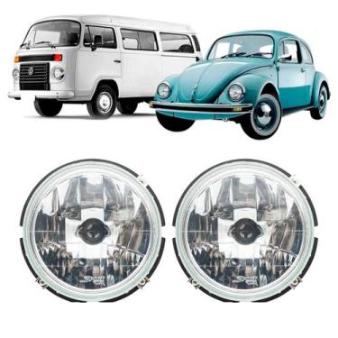 Imagem de Par Farol Fusca Passat 1976/1996 Kombi 1976/2014 Lente Lisa - LIGHTWAY
