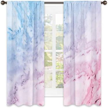 Imagem de Cortina isolada de mármore sombreado, linhas de rachadura nubladas em tons pastel, design antigo gasto, cortinas blackout com absorção de som para decoração de sala de jantar/festa, L 132 x C 137 cm