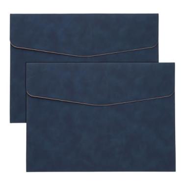 Imagem de PATIKIL Pasta de arquivo A4 de couro PU, 2 peças, porta-documentos, organizador de arquivos, pasta envelope com fecho de pressão para recibo de carta, azul