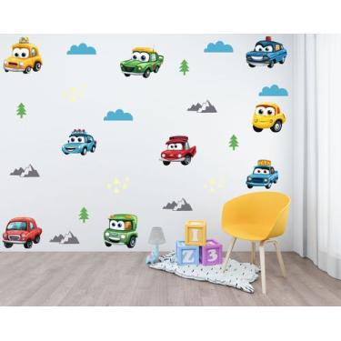 Imagem de Adesivo Parede Carrinhos e Caminhão Papel de Parede Decalque - Colakoa
