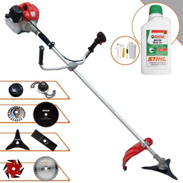Imagem de Cortador de Grama Completa À Gasolina Anmax CG520P Motor 2 Tempos 52cc 2,2HP Alta Performance Com Carretel Nylon + Kit 7 Opções de Corte + ÓLEO STIHL