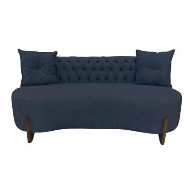 Imagem de Sofá 2 Lugares Orgânico Curvo Tókio 150cm Couro Azul Marinho - Mansão 