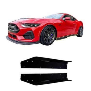 Imagem de Extensão de spoiler de lábio de saia lateral do carro difusor protetor peça modificação para Mustang 2024+ avental divisor de saia lateral do carro (preto brilhante)