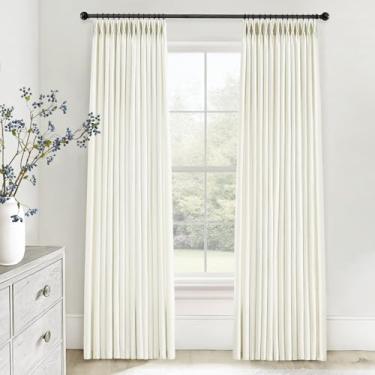 Imagem de Cortinas de linho plissadas naturais de 203 cm de comprimento, 2 painéis para sala de estar, quarto, texturizado, creme, marfim, bétula, semitransparente, boho, neutro, pregas, ganchos, argolas para