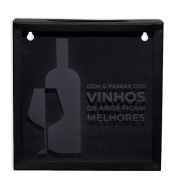 Imagem de Quadro Decorativo Porta Rolhas Vinho, Quadro Metálico, Preto, Vidro - Geguton