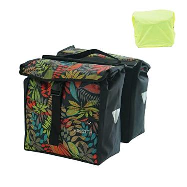 Imagem de VINCITA Bolsas laterais para ciclismo com carga superior dupla e resistente à água – com capa de chuva, grande, alça de transporte, pontos reflexivos – bolsa de selim para suporte de bicicleta – Acessórios de bicicleta (sela)