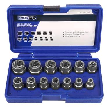 Imagem de PLATINUMEDGE Conjunto de 13 peças de parafuso de impacto e removedor de porca, conjunto de extrator de parafusos descascados, conjunto de ferramentas de extração Cr-Mo com estojo de armazenamento