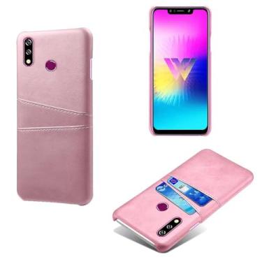 Imagem de Capas Compatível com LG W10,Caso de couro PU-Tampa de telefone a prova de choque com 2 slots de cartão,Proteção anti-impressão digital e anti-gota-Pink