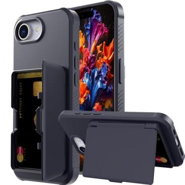 Imagem de Ephoou Capa carteira para Apple iPhone 16e com suporte para cartão (3-4 cartões) e espelho oculto, proteção contra quedas de grau militar, capa flip protetora robusta para Samsung S25 GWL-preta