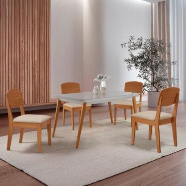 Imagem de Mesa de Jantar Copper 120cm Tampo Canto Copo MDF Vidro com 4 Cadeiras 