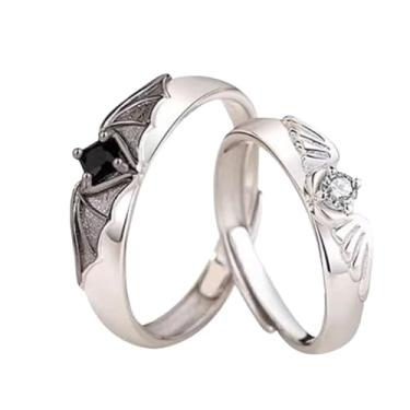 Imagem de yuruyi Anéis de casamento ajustáveis para casais: alianças de compromisso combinando com pedras preciosas de coração para amor, anel de noivado romântico para casal, casamento e presentes de dia dos