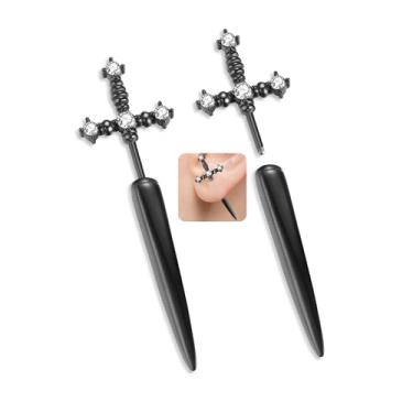 Imagem de Brincos vintage de espada gótica, aço 316L, hipoalergênico, strass, cristal, punhal, estilo punk, espada, brincos pendurados, fantasias festivais, joias para mulheres e homens, Aço 316, Sem pedra