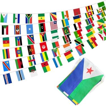 Imagem de Cordão de bandeiras dos 54 países da África, mini faixa internacional de 1,8 m para escola, festa, lojas, bares, festivais, decorações externas e internas