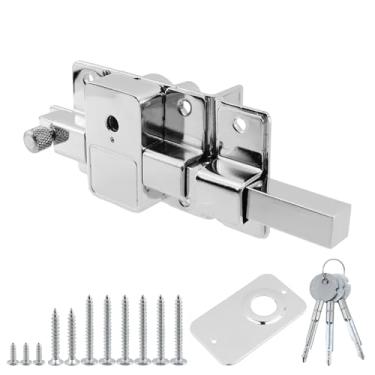 Imagem de HEVSTIL Fechadura de portão de celeiro com abertura à esquerda – Fechadura de porta de cerca externa resistente com 3 chaves, quintal à prova de intempéries, jardim, entrada de garagem