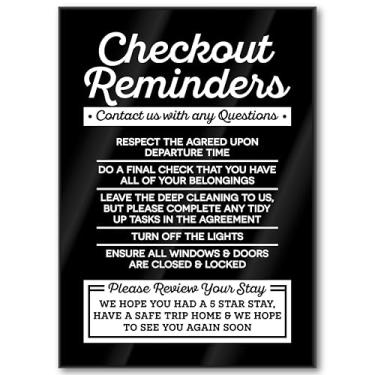 Imagem de Placa de lembrete de finalização de compra de acrílico preta compatível com Airbnb Essentials para anfitriões, 5x7 placas Air bnb diretrizes padrão, placa de regras de aluguel compatível com