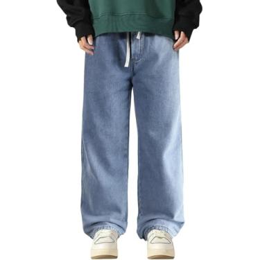 Imagem de Calças De Ganga Largas Para Rapaz Calças De Ganga Largas Largas Calças De Ganga De Ajuste Simples Estilo De Rua Perna Larga Reta Calças Casuais Azul Claro Calças Jeans Pr, Darkblue, XXL
