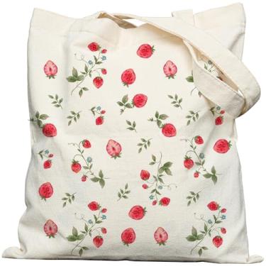 Imagem de METALPHA Sacola estética para mulheres e meninas - Sacola de lona estampada dupla face com fecho de pressão e bolso, Strawberryorchard, One Size