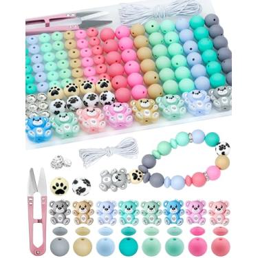 Imagem de 124 contas focais de silicone FIVEIZERO para fabricação de chaveiros, urso animal, 15 mm redondo 12 mm lentilha e contas de strass de 10 mm para canetas, pulseiras e artesanato com cordão elástico e