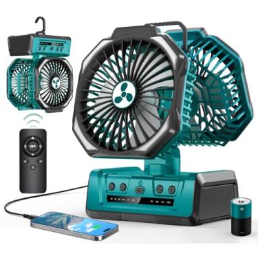 Imagem de Ventilador recarregável portátil de cabeça dupla 20.000 mAh Ventilador alimentado por bateria para acampamento sem fio com entrega de ar de 360°, lanterna de LED e controle remoto, oscilação