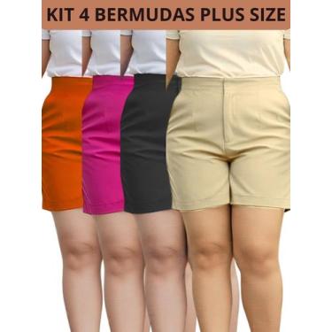 Imagem de Kit 4 Shorts Feminino Plus Size em Alfaiataria Cintura Alta e Modelage