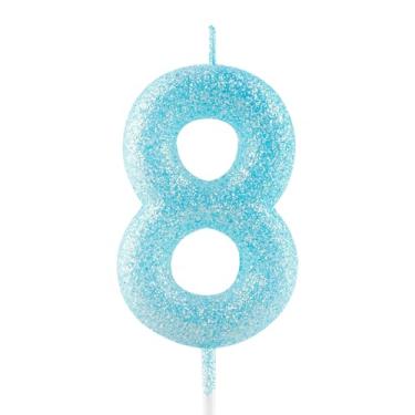 Imagem de Vela de aniversário de 8 anos, brilhante, número 8, velas luminosas, enfeite de bolo, decoração de feliz aniversário, para meninas, meninos, mulheres, comemorações, artigos de festa