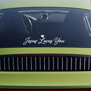 Imagem de Adesivo de carro Jesus is King, design de coroa religiosa, adesivo de janela de vinil branco (Jesus Loves You)