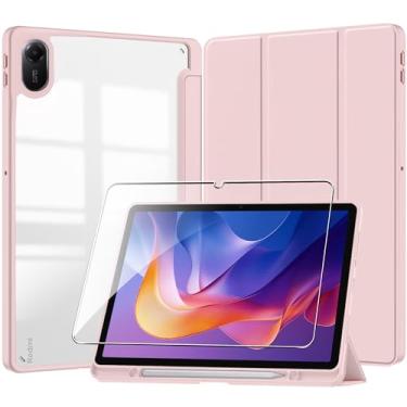 Imagem de Capa para Xiaomi Redmi Pad 2, capa protetora com [1 unidade] protetor de tela de vidro temperado, capa automática hibernar/despertar, [protetora ultrafina] [função de suporte] [antiarranhões] - rosa