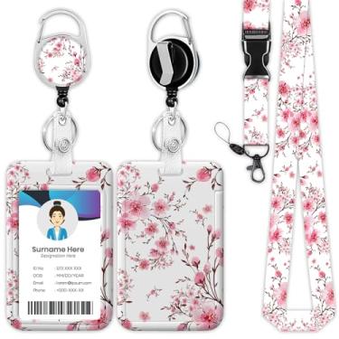 Imagem de Cordão de carretel de flor de cerejeira, suporte de crachá de identificação de flor rosa, clipes retráteis para etiqueta de nome para médico, enfermeira, professor, escritório, estudante