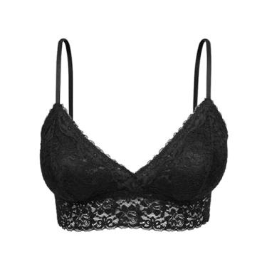 Imagem de HOPE - Sutiã de renda triangular com enchimento removível - Lingerie sexy para mulheres, sutiã sem fio, confortável, Preto, P