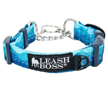 Imagem de Coleira para cachorro reflexiva com estampa de martingale da Leashboss, coleção de padrões, corrente de aço inoxidável, gola para treinamento sem puxar (grande 48,26 cm - 62,24 cm de pescoço x 2,5 cm de largura, padrão de ondas)