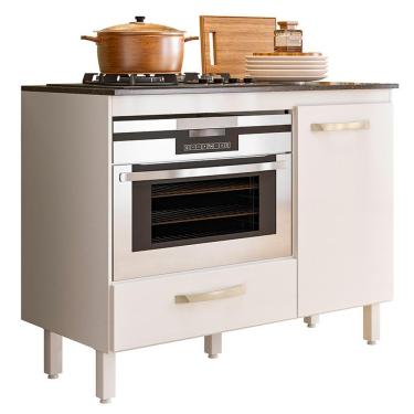 Imagem de Balcão de Cozinha Fit 1 Porta e 1 Gaveta com Tampo MDP para Cooktop - Nicioli Branco