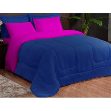 Imagem de Kit Edredom Casal 3 Peças Dupla Face com Fronhas – Macio e Econômico para o Frio(LISO AZUL PINK)