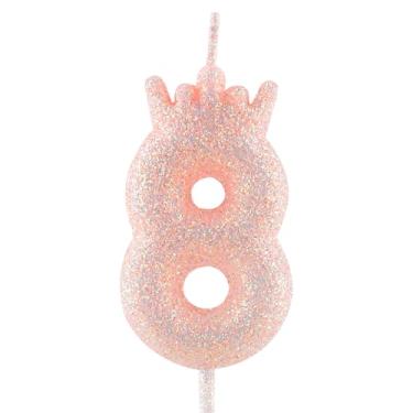 Imagem de Velas de aniversário com coroa laranja com purpurina, número de aniversário laranja claro para decoração de topo de bolo, meninas, casamento, comemoração, artigos de festa feliz