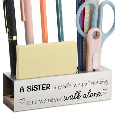Imagem de Porta-lápis Christian Sister para mesa, presente religioso para mulheres e meninas, versículo bíblico gravado, organizador de escritório para canetas, notas, tesouras, decoração de mesa cristã