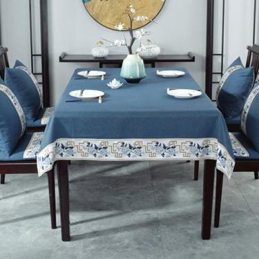 Imagem de KAIJIE Toalha de mesa de chá retangular estilo chinês imitação de algodão e linho padrão de pavilhão para decoração de festa piquenique e jantar 51"x51"/130 x 130 cm B-Bao azul