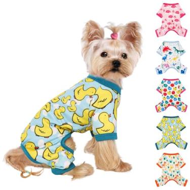 Imagem de Pijamas para cães de tamanho grande para meninos e meninas, roupas de cachorro elásticas de algodão para cães fêmeas masculinas primavera verão roupas para cachorros (Pato azul, G)
