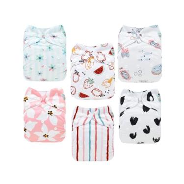 Imagem de ALVA Fraldas de pano para bebês, pacote com 6 com 12 inserções, capas de fraldas de pano, ajustáveis, laváveis, reutilizáveis para bebês meninas e meninos 6DM117A