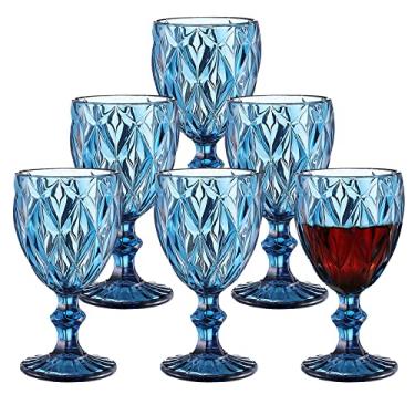 Imagem de Conjunto de 6 copos de vidro de cristal vintage de 227 g com padrão exclusivo em relevo, copos transparentes, copos coloridos para bar de festa de casamento, taças de vinho antiderrapantes para