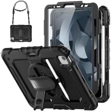 Imagem de HXCASEAC Capa para iPad Air 5ª/4ª geração de 10,9 polegadas, design à prova de choque com suporte para lápis, protetor de tela, alça de mão, capa protetora Air 5/4 (A2316 A2324 A2588 A2589 A2591 A2072