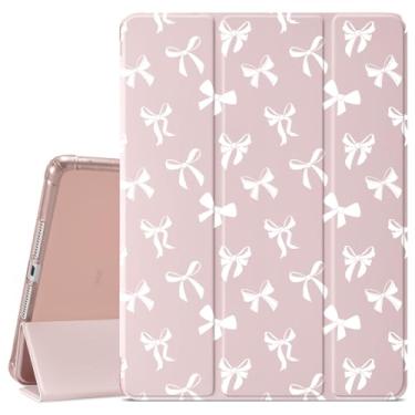 Imagem de Capa com laço branco para iPad Mini6, capa protetora feminina, porta-lápis, traseira transparente transparente e capa rosa à prova de arranhões com três dobras (número do modelo: A2567/A2568/A2569)
