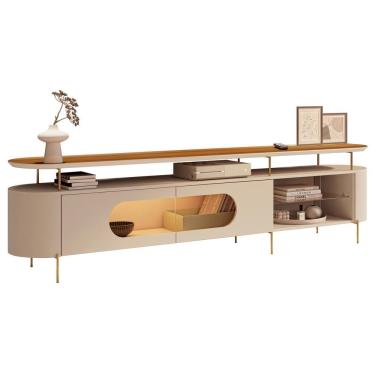 Imagem de Rack Para Sala De Estar Tv 85 Pol Orgânico Sâmia B01 Off White Cinamomo - Lyam Decor