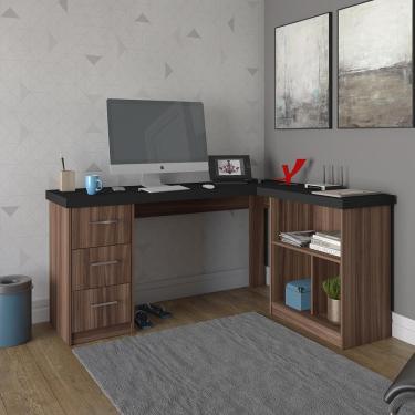 Imagem de Mesa De Computador Em L 3 Gavetas Alaska Preto Ipê