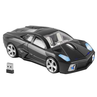 Imagem de Mouse de carro sem fio portátil legal em forma de carro esportivo sem fio com receptor USB luz LED 3 botões 1600 DPI 2,4 GHz óptico pequeno mouse sem fio para laptop, PC, desktop, Mac, presente